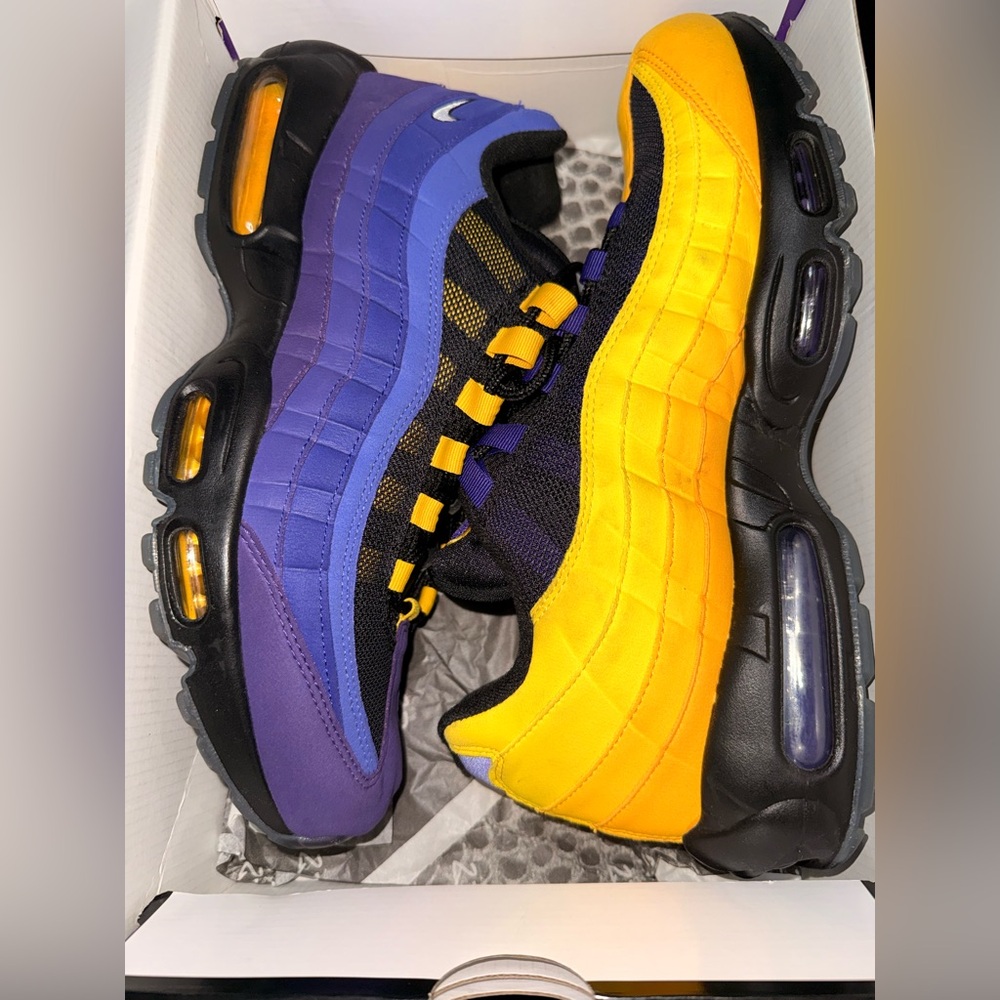 Nike Air Max 95 Black, Purple, and Yellow Sneakers